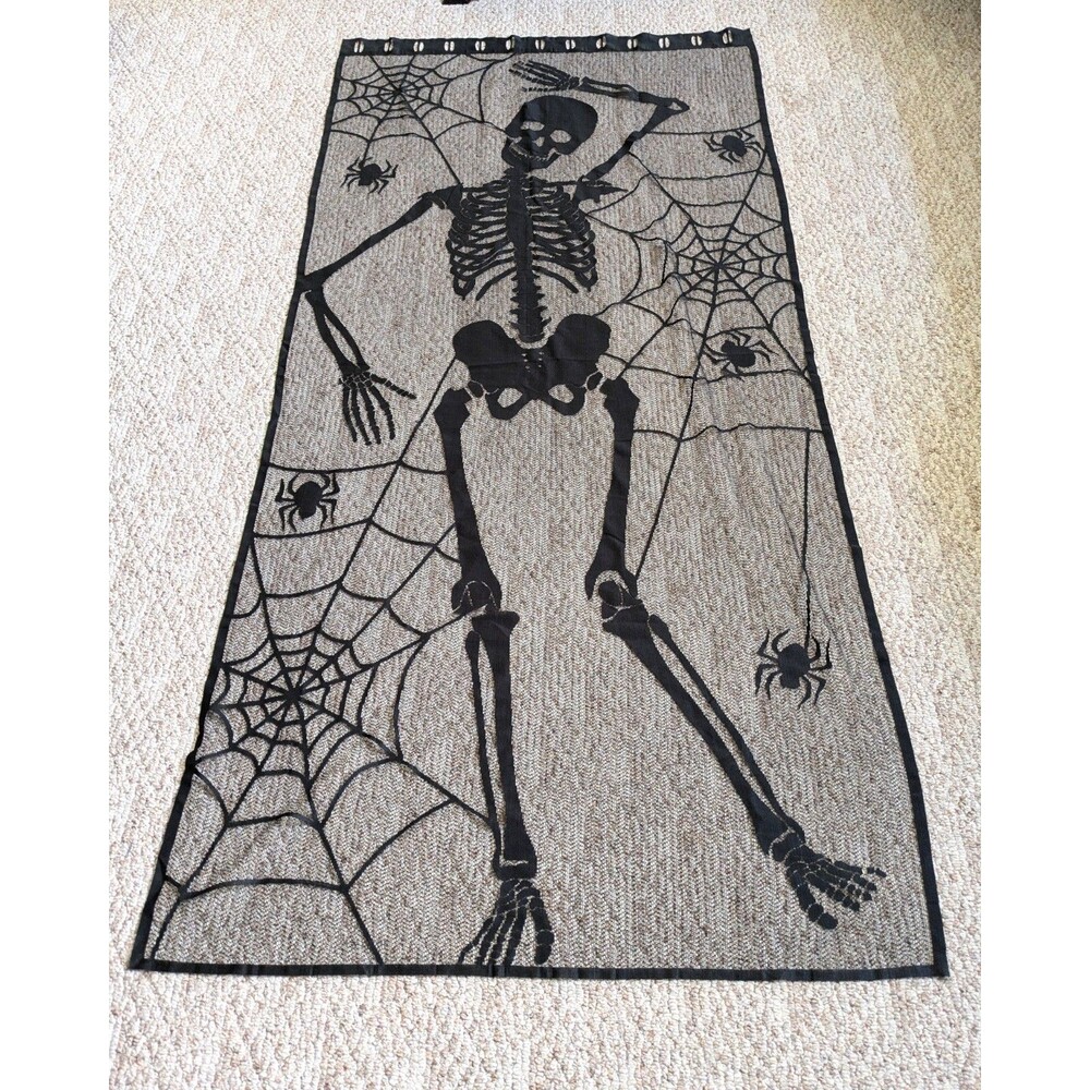 Halloween Black Lace Skeleton Spider Web Curtain Door Panel 79 x 36 inches